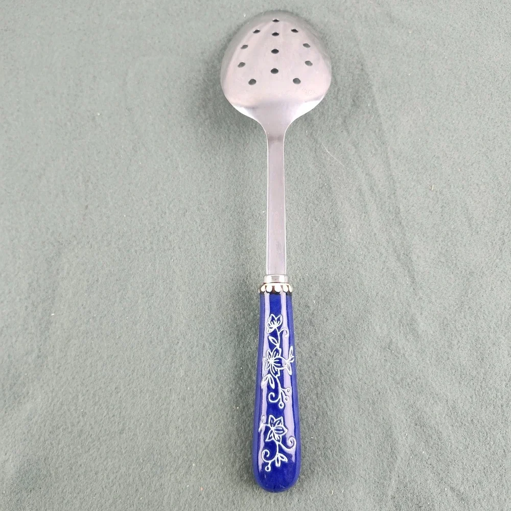 Temptations by Tara Floral Lace Ceramic Stainless Steel Slotted Spoon Utensil